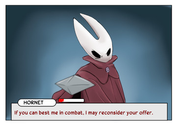 angry anthro biped dating_sim female fight_request game_ui gauge gesture hand_gesture looking_at_viewer pointing pointing_at_viewer pointing_weapon_at_viewer simple_background solo speech_box lizbot hollow_knight_(franchise) team_cherry hornet_(hollow_knight) arachnid arthropod spider 2021