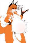 2020 anthro areola armpit_hair belly big_belly big_breasts black_eyes black_nose bloated blush bodily_fluids body_hair breasts canid canine crotch_tuft ear_piercing ear_ring female fox free_use front_view fur gloves_(marking) hair hand_on_hip herbivore_high_school hi_res hoho_(herbivore_high_school) inner_ear_fluff jewelry kemono korean_text looking_at_viewer mammal markings multicolored_body multicolored_fur musk navel navel_piercing navel_ring nipple_piercing nipples nude open_mouth opqhlak orange_body orange_fur orange_hair outie_navel pawpads piercing portrait pregnant pubes red_fox ring_piercing simple_background solo standing steam sweat text three-quarter_portrait tongue translated true_fox tuft unborn_kicking white_background white_body white_fur wide_hips