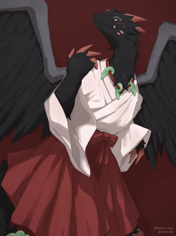 anthro biped blush bottomwear claws clothed clothed_anthro clothed_female clothing feet female fingers front_view fully_clothed fully_clothed_anthro fully_clothed_female fur horn looking_at_viewer simple_background solo tail teeth toes topwear wings refl3ctron mythology dragon mythological_creature mythological_scalie scalie 2026 absurd_res digital_drawing_(artwork) digital_media_(artwork) hi_res