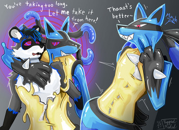 anthro bound dialogue encasement goo_transformation hypnosis hypnotic_eyes latex latex_transformation mind_control moan permanent_smile ringed_eyes simple_background takeover text transformation zipper riggedreded nintendo pokemon macdaracc rigged_(riggedreded) generation_4_pokemon goo_creature lucario pokemon_(species) 2026 english_text hi_res