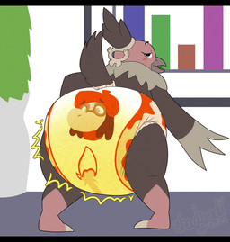 accessory ambiguous_gender anthro beak big_diaper blush blush_lines bodily_fluids brown_body brown_feathers brown_tail butt butt_focus clothed clothing diaper diaper_only diaper_transformation duo feather_hair feathers feet floor genital_fluids gloves_(marking) grey_beak grey_body grey_feathers grey_talons hair_accessory heart_symbol inside leg_markings looking_back markings multicolored_body multicolored_feathers open_beak open_mouth open_smile pink_body plant plant_pot potted_plant presenting presenting_hindquarters pseudo_hair rear_view smile socks_(marking) standing sweatdrop_(iconography) tail tail_feathers talons text toes topless unclean_diaper urine used_diaper using_diaper wall_(structure) wearing_diaper wet_diaper wetness_indicator wetting wetting_diaper shadyadi nintendo pokemon carrie_(screweverything) meek_(wiprogress) animate_inanimate diaper_creature generation_2_pokemon generation_5_pokemon pokemon_(species) smeargle vullaby 2024 artist_name full-length_portrait hi_res letterbox portrait signature nonbinary_(lore)