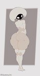 2024 absurd_res artist_name big_butt biped black_face butt digital_media_(artwork) english_text female hi_res hollow_knight:_silksong huge_thighs humanoid kamiruuart lace_(hollow_knight:_silksong) looking_at_viewer looking_back mouthless noseless pinup pose rear_view simple_background solo standing text thick_thighs white_body white_eyes