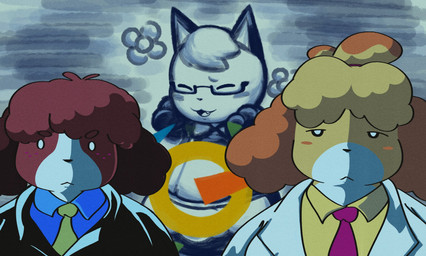 anthro black_nose blush brown_body brown_fur clothing coat collared_shirt duo_focus eyewear female flower fur glasses group hand_on_face lab_coat looking_at_viewer male necktie plant rectangular_glasses shirt topwear trio wearing_glasses white_body white_fur yellow_body yellow_fur oofmasterxd animal_crossing nintendo digby_(animal_crossing) isabelle_(animal_crossing) raymond_(animal_crossing) canid canine canis domestic_dog mammal shih_tzu toy_dog 2025 digital_drawing_(artwork) digital_media_(artwork) hi_res