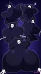 2019 absurd_res anthro big_breasts biped black_sclera blue_background bodily_fluids bone breast_expansion breasts canid canine expansion female gin-blade goo_creature hi_res huge_breasts hyper hyper_breasts kaira_(thecliche) lactating mammal milk nipples question_mark ruff simple_background skull skull_head solo thick_thighs