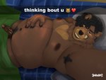 anthro armpit_hair bedroom black_hair body_hair caption_box curly_hair erection foreskin genitals hair heart_(marking) humanoid_genitalia male markings navel nipples overweight penis pubes solo taking_picture taking_selfie text havhavoc xaven_(justxaven) bear mammal 4:3 english_text