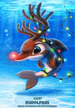 alternate_species ambiguous_gender antlers black_eyes christmas_decorations christmas_lights feral glowing glowing_nose holidays horn humor pun red_nose solo text underwater visual_pun water piper_thibodeau christmas rudolph_the_red-nosed_reindeer aquatic cetacean dolphin mammal oceanic_dolphin toothed_whale digital_media_(artwork) digital_painting_(artwork) painting_(artwork) url
