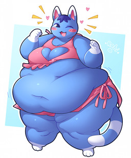 anthro belly belly_rolls big_belly big_breasts bikini breasts cleavage_cutout clothing cutout female heart_symbol hearts_around_head huge_belly huge_thighs looking_at_viewer obese obese_anthro obese_female one_eye_closed overweight overweight_anthro overweight_female smile smiling_at_viewer solo standing swimwear tail thick_thighs two-piece_swimsuit wide_hips wink winking_at_viewer robirobi animal_crossing nintendo rosie_(animal_crossing) domestic_cat felid feline felis mammal hi_res