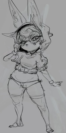 animal_ears animal_nose bedroom_eyes belly biped breasts camel_toe clothed clothed_female clothed_humanoid clothing ear_tuft eyelashes eyewear feet female female_humanoid fingers fully_clothed fully_clothed_female fully_clothed_humanoid fur glasses grey_background hair half-closed_eyes hoodie inner_ear_fluff legwear lips looking_at_viewer midriff mouth_closed narrowed_eyes navel panties pantsless pantsless_female pose raised_arm seductive short_hair short_sleeves short_stack simple_background small_breasts small_waist solo standing stockings thick_thighs thigh_highs toeless_legwear toeless_stockings toeless_thigh_highs toes topwear tuft underwear wearing_glasses wide_hipped_female wide_hipped_humanoid wide_hips sekitanbuta league_of_legends riot_games tencent vex_(lol) humanoid yordle greyscale monochrome sketch