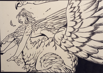 5_fingers arms_out black_border border breasts claws convenient_censorship feathered_breasts feathered_wings feathers female fingers hair hands_spread looking_aside loose_feather nude open_mouth quadruped scales short_hair side_view simple_background small_upper_body solo straight_hair white_background wing_claws wings rigolomandraw delicious_in_dungeon mythology falin_touden avian avian_taur dragon dragon_taur humanoid_taur mythological_creature mythological_scalie scalie taur 2026 hi_res line_art shaded shaded_line_art signature traditional_media_(artwork)