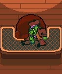 age_difference anthro balls beard bodily_fluids clothed clothing coat dripping elderly facial_hair genital_fluids genitals hair hat headgear headwear male masturbation older_male on_model penis pink_hair precum precum_drip scarf sitting solo topwear myuger deltarune undertale_(series) gerson monster reptile scalie turtle animated digital_media_(artwork) pixel_(artwork) pixel_animation short_playtime unfinished