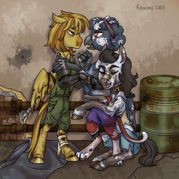 adolescent alternate_universe bandage basement clothing dirt fantasy female feral group harassment herm hooves intersex intersex/female male male/female paws prothesis rust scar spots submissive torn_clothing trio wings young rasmary fallout fallout_equestria hasbro microsoft my_little_pony mythology corble kombucha_(rasmary) narzisse raider_(fallout) avian earth_pony equid equine gryphon horse mammal mythological_avian mythological_creature mythological_equine pegasus pony 1:1 full-length_portrait hi_res portrait herm_(lore)