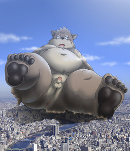 anthro belly big_belly city feet genitals kemono macro male micropenis moobs navel nipples outside overweight overweight_male penis real scar small_penis solo dekatanu lifewonders tokyo_afterschool_summoners moritaka_(tas) canid canine canis domestic_dog mammal 2024 hi_res