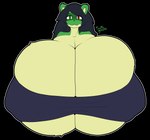 big_breasts breasts clothed clothing female fur hair huge_breasts hyper hyper_breasts nipples solo transformation snekkobean amy_alethino canid canine mammal raccoon_dog slitherspawn tanuki absurd_res alpha_channel bust_portrait hi_res portrait