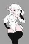 anthro breasts clothed clothing female fur hair legwear simple_background smile solo stockings thick_thighs white_body white_fur wide_hips wool_(fur) sanfingulipunrapin asdfmovie beep_beep_i'm_a_sheep droopy_(series) metro-goldwyn-mayer sheep_wrecked leggy_lamb bovid caprine domestic_sheep mammal sheep 2017 digital_media_(artwork) hi_res meme