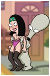 black_hair blush breasts duo female hair male male/female nipples swimsuitcheesecake american_dad hayley_smith roger_smith alien alien_humanoid human humanoid mammal roswell_grey 2:3 hi_res