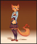 3_toes absolute_territory anthro barefoot blue_eyes bottomwear breasts claws cleavage clothed clothing crossed_arms feet female gesture heart_symbol jewelry leggings legwear midriff necklace skirt smile solo tail tail_gesture tail_heart toe_claws toes ruffu disney zootopia fan_character megan_fawkes canid canine fox mammal red_fox true_fox