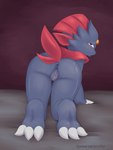 anthro anus blush butt claws feet female fur genitals looking_back nude open_mouth pussy simple_background solo tail toes k9player_(artist) nintendo pokemon generation_4_pokemon mammal pokemon_(species) weavile 3:4 absurd_res digital_media_(artwork) hi_res