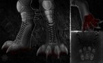 4_toes black_boots black_clothing black_footwear blood bodily_fluids boots claws clothing clothing_focus digitigrade feet foot_focus footwear furgonomics gore insole laces micro shoe_soles shoes toes zero_pictured slegar 2020 digital_media_(artwork) hi_res