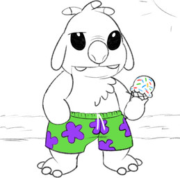 3_toes antennae_(anatomy) beach black_eyes buckteeth chest_tuft clothing dessert dipstick_antennae eyebrows feet food fur hand_in_pocket holding_food holding_object ice_cream ice_cream_cone looking_at_viewer male multicolored_antennae outside pockets raised_eyebrow seaside solo sprinkles standing sun swimming_trunks swimwear teeth toes tuft charemblem disney lilo_and_stitch reuben_(lilo_and_stitch) alien experiment_(lilo_and_stitch) 2021 colored_sketch digital_drawing_(artwork) digital_media_(artwork) sketch spot_color