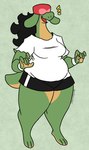 anthro black_hair bottomwear clothing covered_eyes emanata female food hair long_hair shirt shorts slightly_chubby smile solo t-shirt thick_thighs topwear nerdyreindeer mythology nintendo pokemon appletun dragon food_creature generation_8_pokemon mythological_creature mythological_scalie pokemon_(species) scalie hi_res