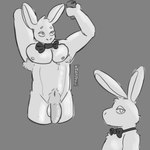 bow_tie fur genitals male nude penis solo white_body white_fur palister35 playboy mr._playboy lagomorph leporid mammal rabbit 1:1 hi_res monochrome