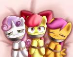 apple_bloom_(mlp) bound crying dyoung equine female forced friendship_is_magic fur hair horn horse mammal my_little_pony orange_fur pegasus pony red_hair scootaloo_(mlp) sweetie_belle_(mlp) tears unicorn white_fur wings yellow_fur young
Rating: Questionable
Score: 6
User: Lunaz
Date: April 11, 2014