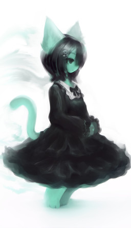 3_toes accessory alternative_fashion anthro barefoot black_clothing black_eyebrows black_eyes black_hair black_lips cat_tail clothing empty_eyes eyebrows eyelashes feet female frown fur goth gothic_lolita green_body green_ears green_fur green_inner_ear green_tail hair hair_accessory hairclip hands_together j-fashion kemono lips lolita_(fashion) looking_forward one_eye_obstructed ribbons short_hair solo standing tail toes victorian_goth white_clothing hasukii paraphore mynt_(kittery) felid feline mammal hi_res