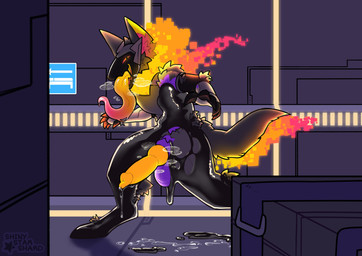 bodily_fluids claws colored_fire detailed_background ear_tuft fire flaming_hair flaming_tail fur grey_body grey_fur latex long_tongue machine metallic_body multicolored_fire multicolored_tongue protogen_visor pseudo_hair purple_body purple_fur saliva tail tongue tuft unusual_anatomy unusual_hair unusual_tail shinystarshard protogen absurd_res hi_res