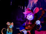 anthro clothed clothing detailed_background ears_through_headwear female game_background glowing glowing_eyes grin hair musical_instrument pink_hair smile suule omensight ratika mammal mouse murid murine rodent absurd_res hi_res meme