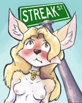 anthro black_nose blonde_hair breasts collar collar_only female hair inner_ear_fluff nipples nude solo tuft yellow_eyes draconicmentalist naked_penny penny_fenmore canid canine fennec_fox fox mammal true_fox