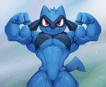 anthro biceps big_muscles blue_background bodily_fluids flexing front_view fur huge_muscles looking_at_viewer male muscular muscular_anthro muscular_male navel nude obliques pecs simple_background smile solo standing sweat triceps tuft waddledox nintendo pokemon generation_4_pokemon pokemon_(species) riolu 2023 2d_animation absurd_res animated hi_res loop short_playtime