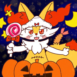 ambiguous_anthro ambiguous_gender anthro biped blush bow_panties bow_ribbon bow_underwear candy clothed clothed_ambiguous clothed_anthro clothing cute_fangs dessert dipstick_tail fangs food front_view holding_candy holding_food holding_lollipop holding_object holidays jack-o'-lantern lollipop looking_at_viewer markings moon night object_in_tail open_:3 outside panties shrimp_(food) solo standing star tail tail_markings teeth underwear underwear_on_head annyui0611 halloween nintendo pokemon braixen canid generation_6_pokemon mammal pokemon_(species) 1:1 2022 digital_drawing_(artwork) digital_media_(artwork) half-length_portrait hi_res japanese_description portrait translated_description