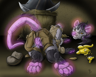 anthro axe black_hair breasts clothed clothing detachable detachable_head female genitals hair headless melee_weapon solo vulva weapon flinters fluxia_lumina american_opossum mammal marsupial virginia_opossum 2018 5:4