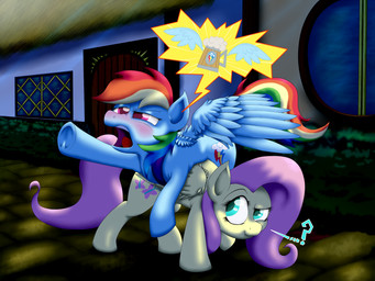 blue_body blue_feathers blue_fur blush building cutie_mark detailed_background drunk duo feathered_wings feathers female feral fur green_eyes hair multicolored_hair open_mouth outside pink_hair purple_eyes quadruped rainbow_hair substance_intoxication tail wings yellow_body yellow_feathers yellow_fur havikm66 friendship_is_magic hasbro my_little_pony mythology fluttershy_(mlp) rainbow_dash_(mlp) equid equine mammal mythological_creature mythological_equine pegasus 2013 4:3 hi_res