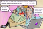 anthro blonde_hair bonding collar comfortable cozy female fur hair happy looking_at_viewer night outline paws peaceful resting slave sleeping text farfener links the_auroran_archives azee_(links) shiyan_(links) canid canine canis coyote human mammal wolf 2023 colored english_text hi_res