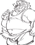 anthro blush clothing crotchless_clothing embarrassed male mane navel overweight overweight_male shirt solo tank_top thong topwear underwear exe_exem lifewonders tokyo_afterschool_summoners vapula_(tas) felid lion mammal pantherine sketch