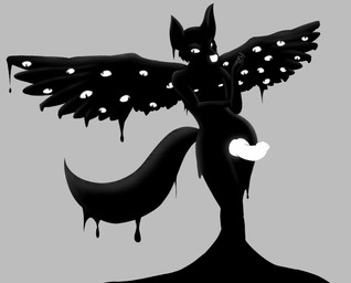 animal_genitalia animal_penis anthro black_body canine_genitalia canine_penis erection genitals knot male multi_eye penis simple_background solo wings sheo lahatra canid canine goo_creature leererhund mammal monster hi_res monochrome