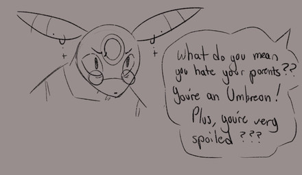 ambiguous_gender anthro biped ear_piercing ear_ring eyewear glasses looking_offscreen piercing ring_piercing solo speech_bubble text tr1clip nintendo pokemon eeveelution generation_2_pokemon pokemon_(species) umbreon english_text hi_res sketch trans_(lore) trans_man_(lore)