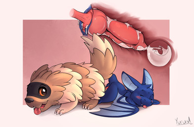animal_genitalia animal_penis ass_to_ass black_eyes blue_body blue_fur bodily_fluids brown_body brown_fur canine_genitalia canine_penis clitoral_hood clitoris cum cum_in_uterus cum_inside duo ejaculation erection eyes_closed female female_penetrated feral feral_on_feral feral_penetrated feral_penetrating feral_penetrating_feral fur genital_fluids genitals internal knot knot_root knotting male male/female male_penetrating male_penetrating_female orange_sclera orgasm penetration penile penile_penetration penis penis_in_vagina pink_penis pink_vulva raised_tail reverse_doggystyle sex simple_background tail tan_body tan_fur tongue tongue_out uterus vaginal vaginal_canal vaginal_knotting vaginal_penetration vulva wings yurusa nintendo pokemon blue_bat fan_character bat generation_3_pokemon mammal pokemon_(species) zigzagoon 2020 absurd_res digital_media_(artwork) hi_res shaded