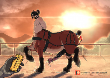 ambiguous_gender anal anal_penetration animal_genitalia animal_penis balls bdsm big_penis bit_gag blindfold bodily_fluids bridle brown_body buttplug buttplug_in_ass buttplug_insertion buttplug_vibrator collar controller cum cumshot dirt disembodied_hand duo ejaculation equine_genitalia equine_penis erection flared_penis furgonomics furry-specific_piercing gag gagged genital_fluids genital_piercing genitals halter hands_behind_back harness holding_controller holding_object hooves male male/ambiguous male_penetrated male_taur nipple_piercing nipples object_in_ass object_in_urethra penetration penis piercing plug_(sex_toy) plug_insertion sex_toy sex_toy_in_ass sex_toy_insertion sheath sheath_piercing side_view sky sounding_rod submissive submissive_male submissive_taur sun sunset taur_penetrated urethral urethral_penetration vibrator vibrator_controller lykostherium european_mythology greek_mythology mythology centaur equid equid_taur equine equine_taur horse horse_taur humanoid_taur mammal mammal_taur taur