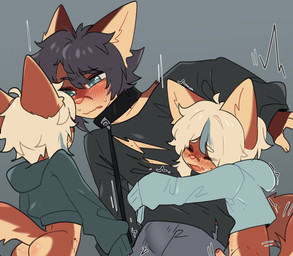 age_difference anthro anthro_on_anthro black_hair blush bottomless brown_body brown_fur clothed clothing collar countershading femboy foreskin fur genitals grinding group hair hoodie humanoid_genitalia humanoid_penis larger_sub leash male male/male male_focus older_male penis shota size_difference submissive tan_body tan_fur topwear torn_clothing trio unretracted_foreskin white_hair young young_male younger_dom_older_sub younger_male aoizuri jake_(claralaine) julian_(claralaine) canid canine fox mammal hi_res brother_(lore) brothers_(lore) incest_(lore) sibling_(lore) twins_(lore)