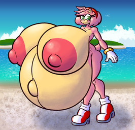 accessory anthro areola beach belly big_areola big_belly big_breasts big_nipples blush boots breasts clothing cloud countershading eyelashes female footwear gloves green_eyes handwear headband high_heeled_boots high_heels huge_areola huge_belly huge_breasts huge_nipples hyper hyper_areola hyper_belly hyper_breasts hyper_nipples hyper_pregnancy island looking_at_viewer navel nipples outie_navel outside pink_body pink_nipples pregnant pregnant_anthro pregnant_female puffy_nipples sea shoes smile solo tan_body tan_countershading walking water sprucy sega sonic_the_hedgehog_(series) amy_rose eulipotyphlan hedgehog mammal 2025