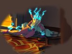 anthro bedroom solo transformation wings voirath mythology dracarna canid canine dragon mammal mythological_creature mythological_scalie scalie skulldog_(species) spirit 4:3 absurd_res hi_res