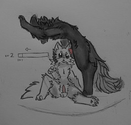anthro claws duo ear_penetration fucked_silly genitals intelligence_loss male male/male paws penetration penile penile_penetration penis penis_in_ear questionable_consent tapering_penis darthnear casualties:_unknown gunsaw canid canine expie_(gunsawian) gunsawian mammal milky_(gunsawian) absurd_res greyscale hi_res monochrome