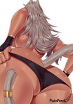 back_boob breasts butt close-up clothed clothing female grey_hair hair low-angle_view panties rear_view solo tan_body tan_skin topless underwear undressing pashapencil mushoku_tensei ghislaine_dedoldia animal_humanoid cat_humanoid felid felid_humanoid feline feline_humanoid humanoid mammal mammal_humanoid 2023 absurd_res digital_media_(artwork) hi_res