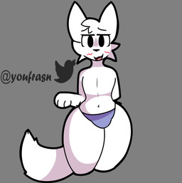 anthro black_nose blue_clothing blue_underwear blush clothed clothing femboy fur grey_background looking_at_viewer male monotone_background narrowed_eyes panties simple_background solo tail text thick_thighs twitter_logo underwear underwear_only white_body white_fur white_tail wide_hips youfrasn twitter silly_cat_(mauzymice) domestic_cat felid feline felis mammal absurd_res artist_name hi_res source_request