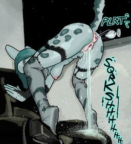 anal anal_fluids anthro anus blue_body blue_fur blue_hair bodily_fluids breasts buttplug clothing crouching ejaculation feet female fur furniture gaping gaping_anus genital_fluids genitals hair legwear legwear_only low-angle_view markings mostly_nude nipples onomatopoeia peeing piss_destruction plug_(sex_toy) pubes sex_toy sofa solo sound_effects spots spotted_body spotted_markings stockings stockings_only tail text tiptoes urine vaginal_fluids vaginal_squirting vulva hieronymusjohnson felid leopard mammal pantherine aliasing binary_drawing digital_drawing_(artwork) digital_media_(artwork)