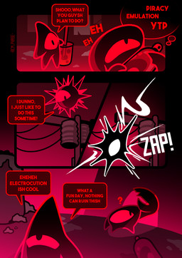 1_eye ambiguous_gender anthro beverage bubble_tea dialogue electricity electrocution group speech_bubble spikes spikes_(anatomy) text trio rem_phase arthropod asterozoan crab crustacean decapod demon echinoderm echinozoan malacostracan marine sea_urchin starfish 2025 comic english_text hi_res
