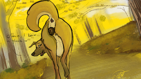 anatomically_correct anatomically_correct_anus anatomically_correct_genitalia anatomically_correct_vulva animal_genitalia animal_vulva anus butt canine_genitalia canine_vulva dialogue eyelashes female feral forest fur genitals in_heat looking_at_viewer looking_back open_mouth outside plant plump_labia presenting presenting_anus presenting_hindquarters presenting_vulva raised_tail solo tail talking_feral text tree vulva a_dusty_wolf milly_(a_dusty_wolf) canid canine canis domestic_dog mammal 16:9 2021 digital_drawing_(artwork) digital_media_(artwork) english_text signature widescreen