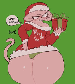 anthro big_butt black_nose blush bulge butt christmas_clothing christmas_headwear clothed clothing curvy_figure cute_fangs dialogue ears_down eyelashes fangs femboy fingers front_view fur gift gift_wrapped glistening_thighs green_background green_clothing green_panties green_underwear hat headgear headwear holding_gift holding_object holidays huge_butt huge_thighs male male_anthro narrowed_eyes off_shoulder open_mouth panties pantsless pear-shaped_figure pivoted_ears red_clothing red_sweater red_topwear santa_hat seductive simple_background solo speech_bubble sweater tail teeth text thick_thighs topwear underwear voluptuous voluptuous_anthro voluptuous_male whiskers white_body white_eyes white_fur white_mouth wide_hipped_anthro wide_hipped_male wide_hips tuggg christmas tika_(tuggg) domestic_cat felid feline felis mammal 2025 artist_name broken_english colored digital_drawing_(artwork) digital_media_(artwork) english_text flat_colors hi_res